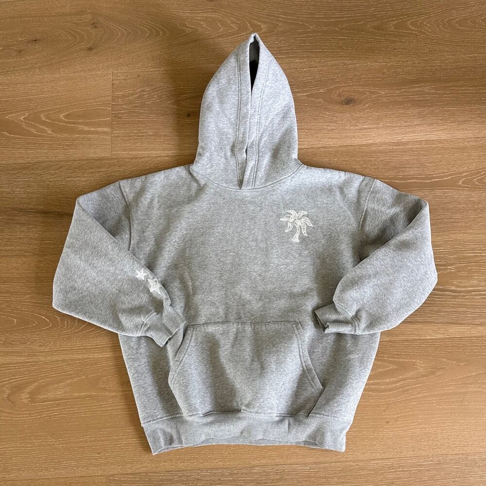 Pink Palm Puff Hoodie Angel Wings Lacy Size M Gray